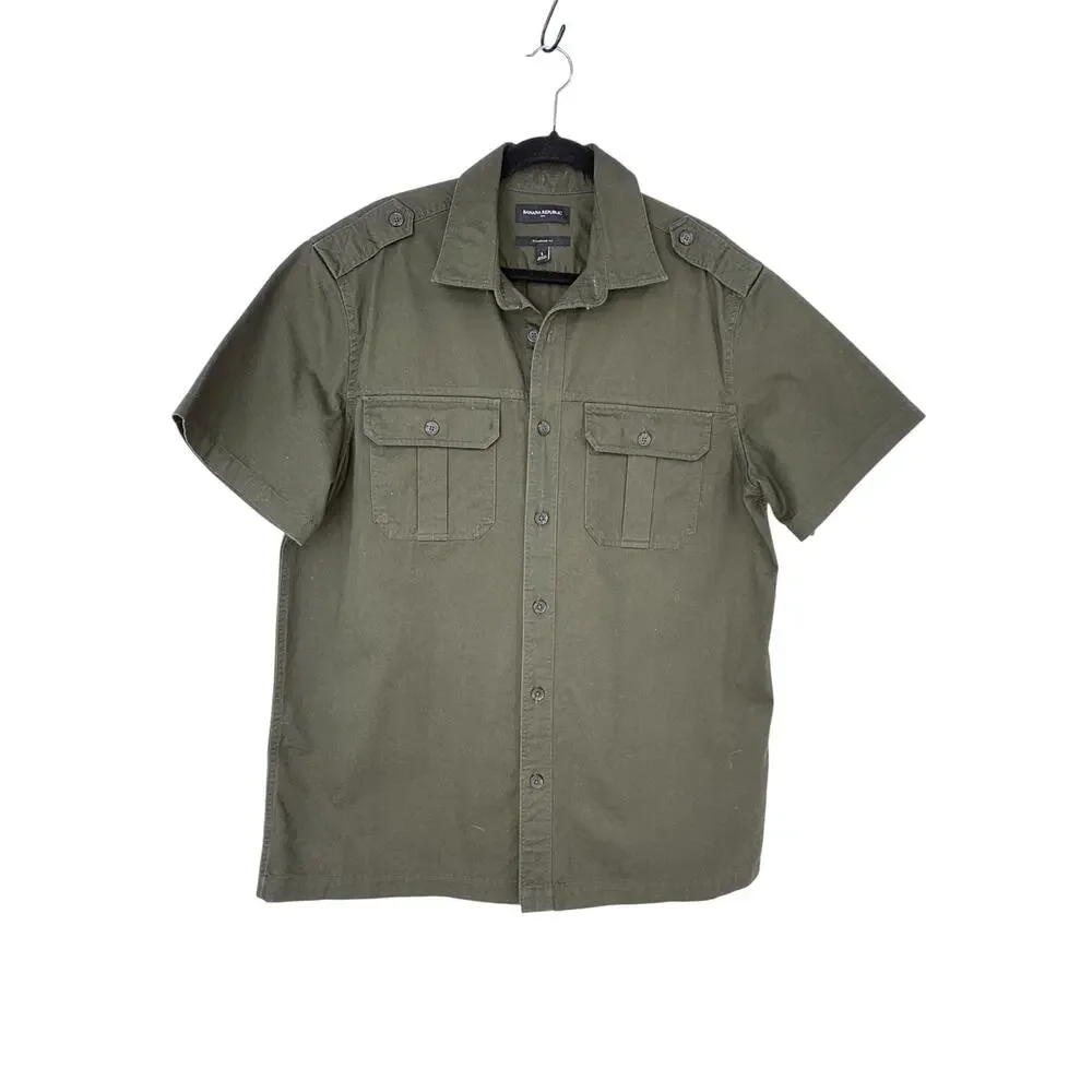 Banana Republic Olive Green Utility Shirt Men’s Large Military Safari Cotton